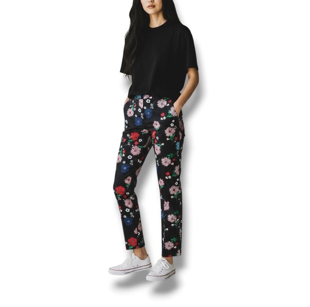 Cynthia Rowley floral flat front straight leg ankle length dress pants size 10